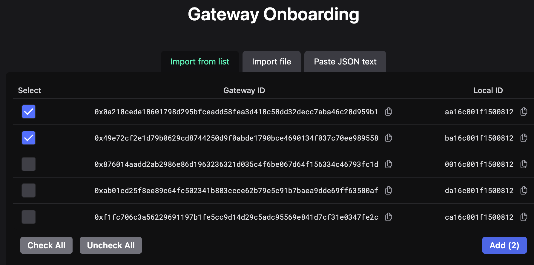 Pending gateway onboards